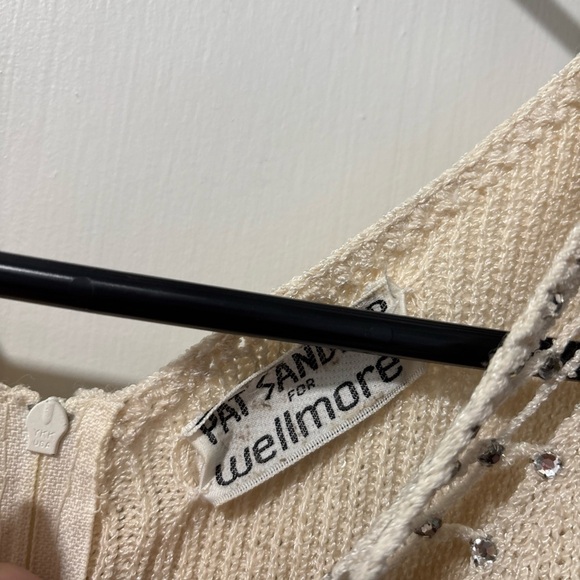 Vintage Pat Sandler for Wellmore Cream Rhinestone Knit Sweater Dress Stretch S M - Picture 4 of 9